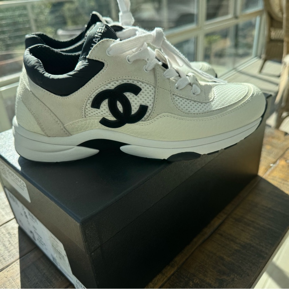 Chanel White and Black Sneakers
